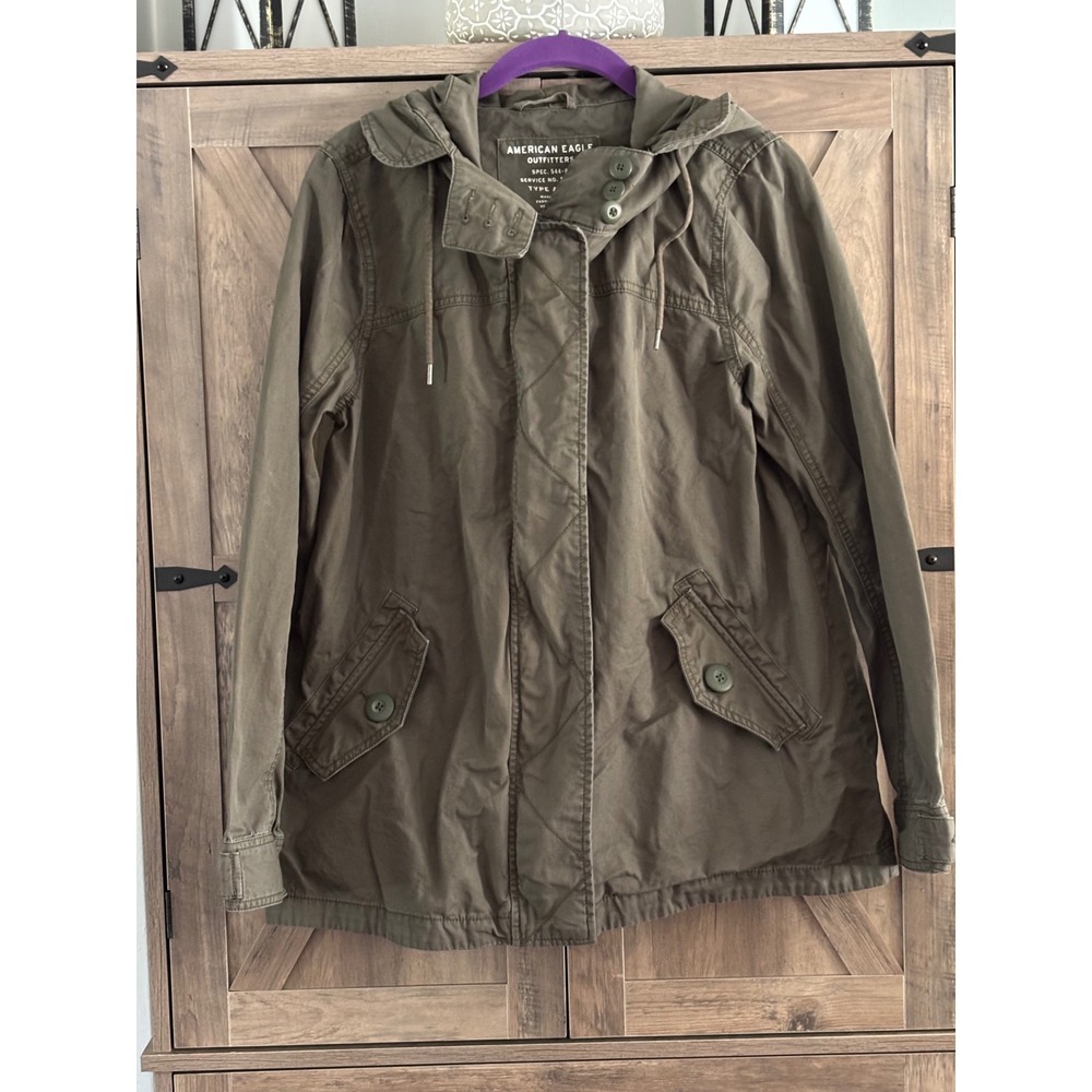 American Eagle Outfitters Olive Green Utility Jacket Hooded Field Coat Medium
